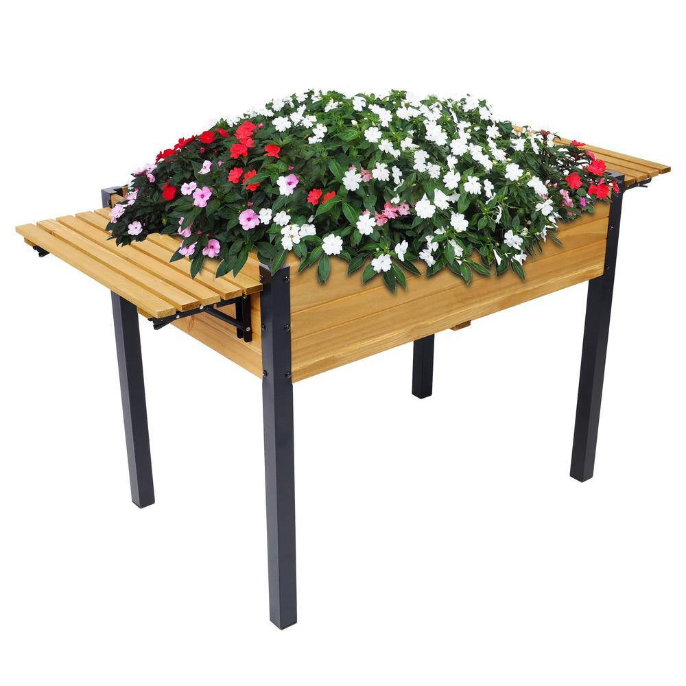 Outdoor Metal Leg Wood Planter Boxes with Folding Storage Shelf,Elevated Planter Box for Flowers Raised Beds.30Inx24In