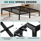 14 Inches Queen Bed Frame, Heavy Duty Metal Platform with Storage Space under Frame, No Box Spring Needed Queen Size Bed Frame, Black