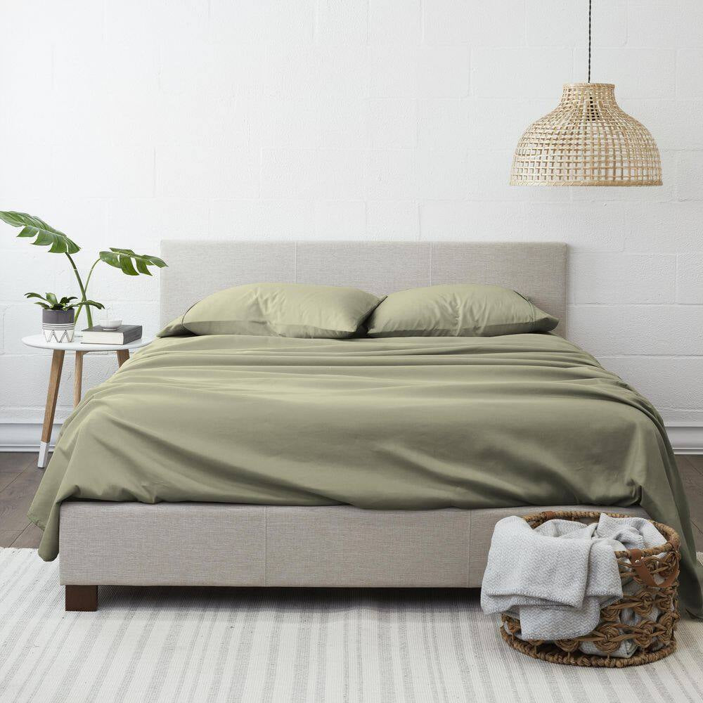 4-Piece Sage Solid Microfiber Queen Sheet Set