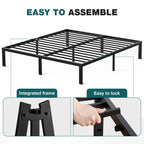 14 Inches Queen Bed Frame, Heavy Duty Metal Platform with Storage Space under Frame, No Box Spring Needed Queen Size Bed Frame, Black
