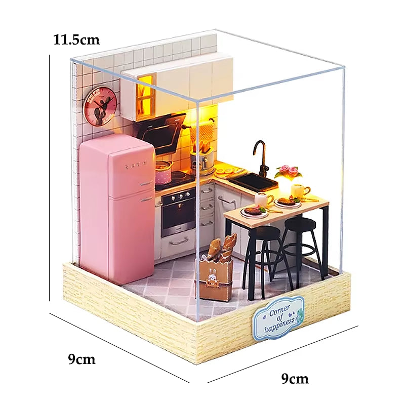 New 3D Wooden Puzzle Mini Doll House DIY Small House Kit Building Assembly Model Toy Home with LED Light Dollhouse Xmas Gifts