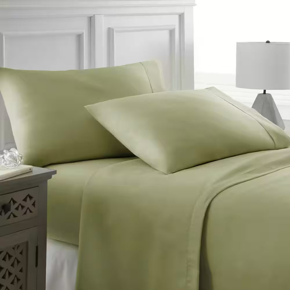 4-Piece Sage Solid Microfiber Queen Sheet Set