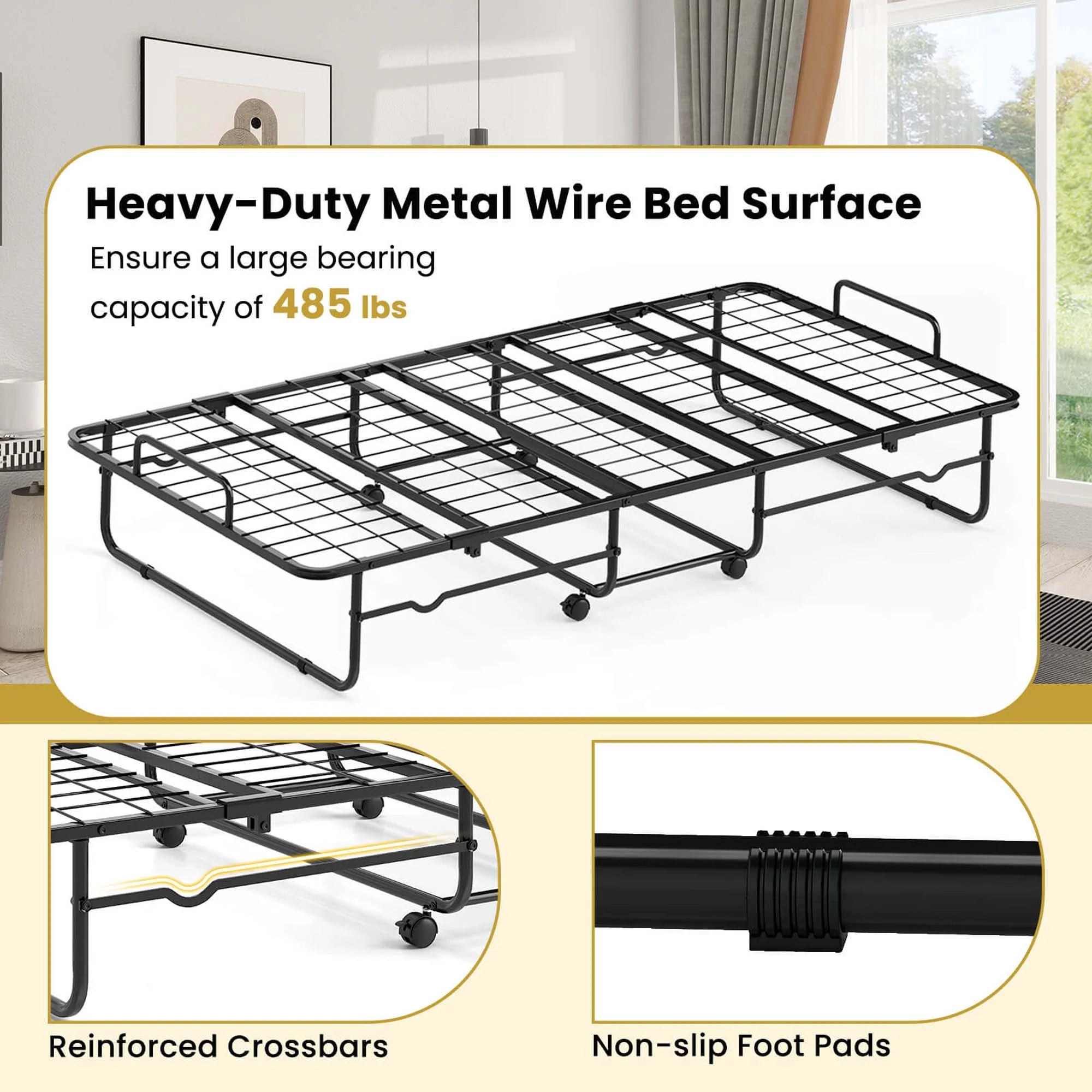 Twin Size Folding Bed 38" X 75" Rollaway Guest Bed Portable Sleeper Bed