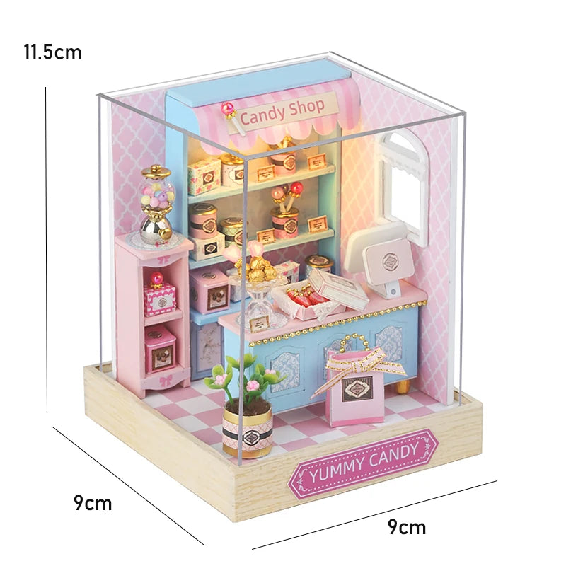 New 3D Wooden Puzzle Mini Doll House DIY Small House Kit Building Assembly Model Toy Home with LED Light Dollhouse Xmas Gifts