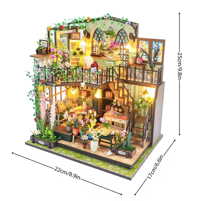 New 3D Wooden Puzzle Mini Doll House DIY Small House Kit Building Assembly Model Toy Home with LED Light Dollhouse Xmas Gifts