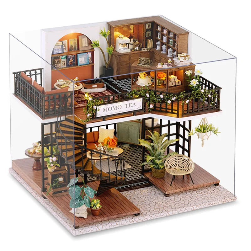 New 3D Wooden Puzzle Mini Doll House DIY Small House Kit Building Assembly Model Toy Home with LED Light Dollhouse Xmas Gifts