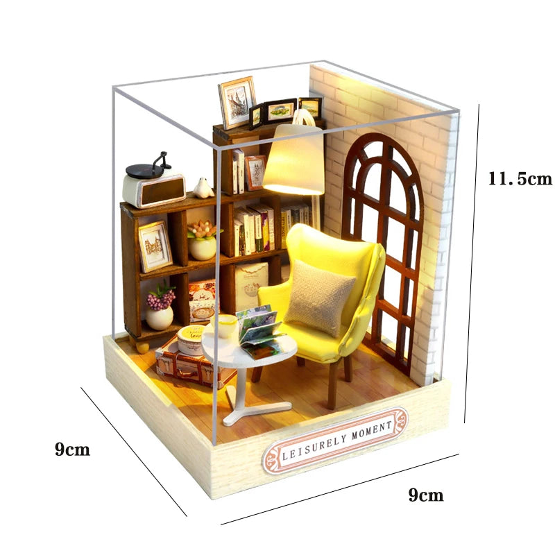 New 3D Wooden Puzzle Mini Doll House DIY Small House Kit Building Assembly Model Toy Home with LED Light Dollhouse Xmas Gifts