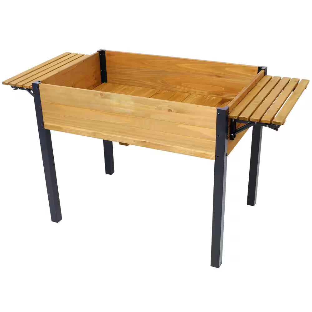 Outdoor Metal Leg Wood Planter Boxes with Folding Storage Shelf,Elevated Planter Box for Flowers Raised Beds.30Inx24In