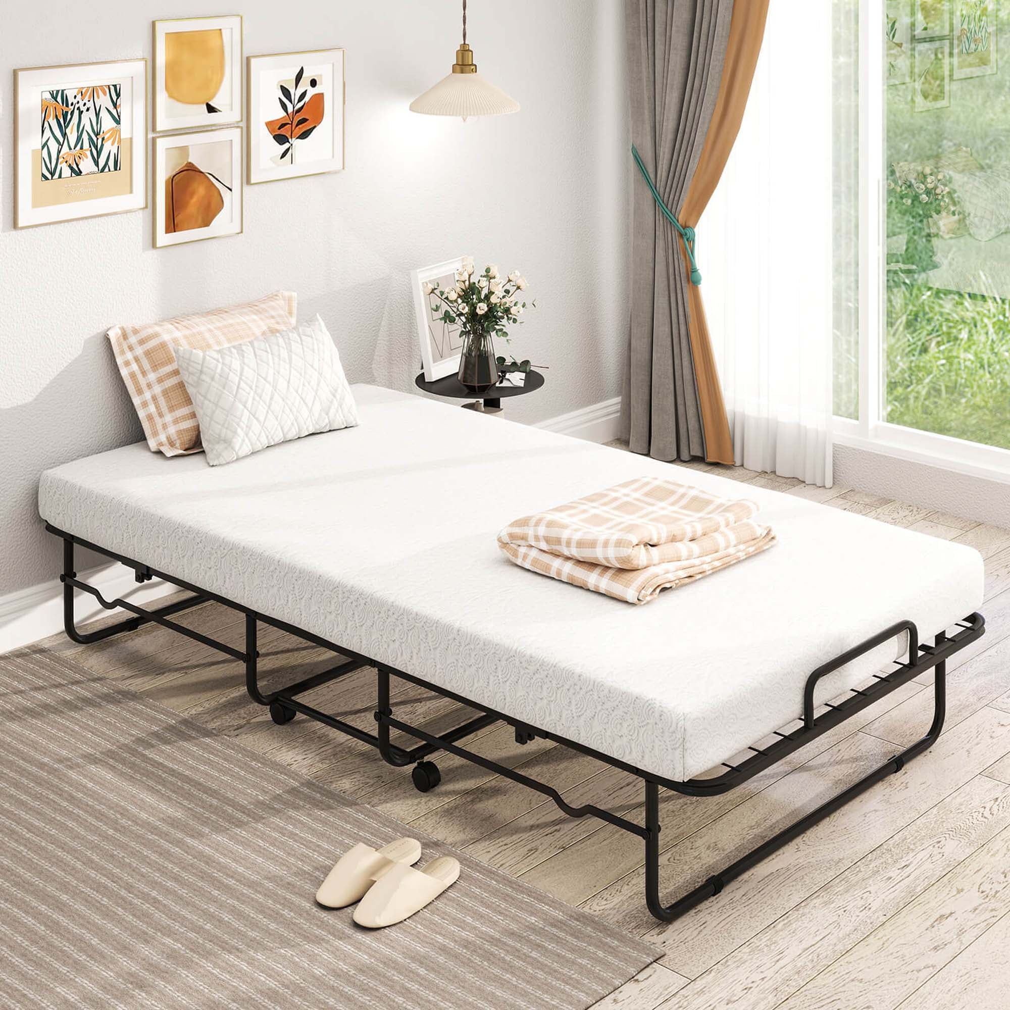 Twin Size Folding Bed 38" X 75" Rollaway Guest Bed Portable Sleeper Bed