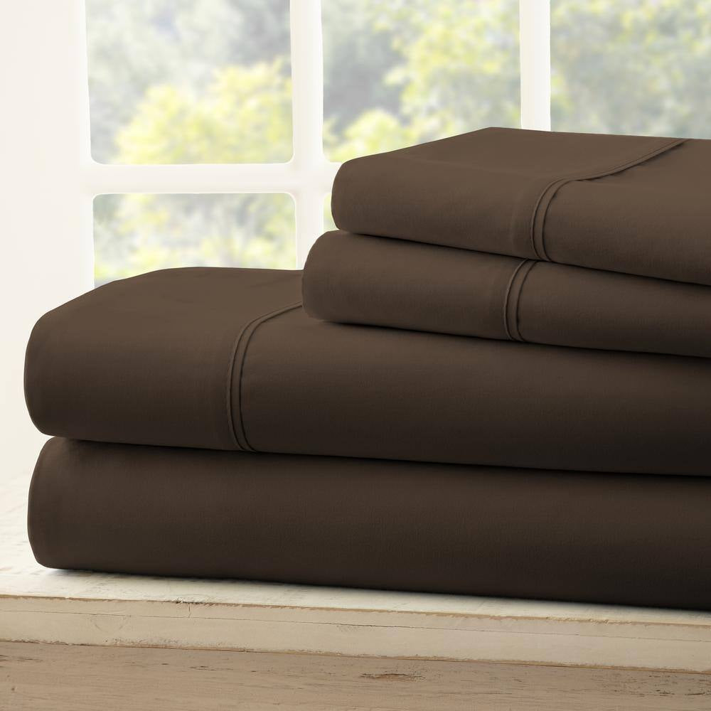 3-Piece Chocolate Solid Microfiber Twin Sheet Set
