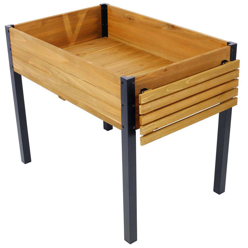 Outdoor Metal Leg Wood Planter Boxes with Folding Storage Shelf,Elevated Planter Box for Flowers Raised Beds.30Inx24In
