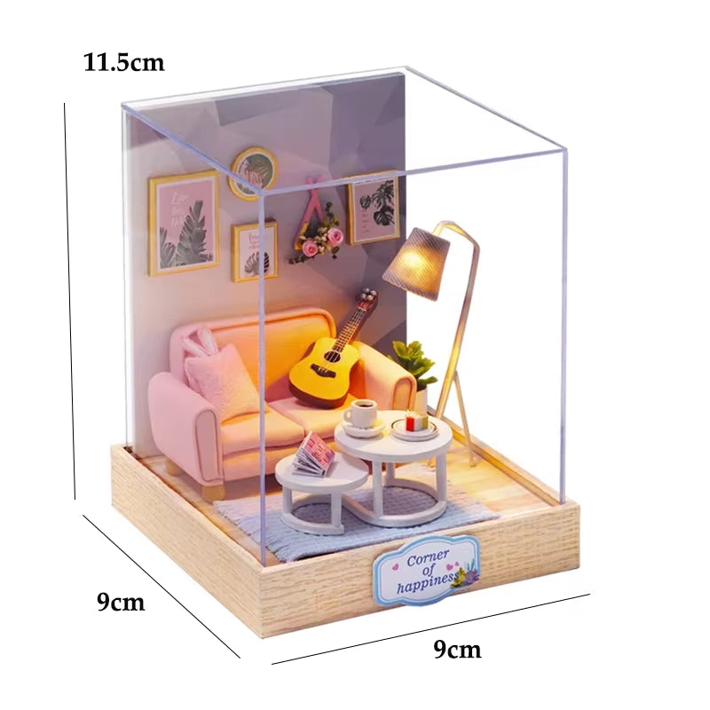 New 3D Wooden Puzzle Mini Doll House DIY Small House Kit Building Assembly Model Toy Home with LED Light Dollhouse Xmas Gifts