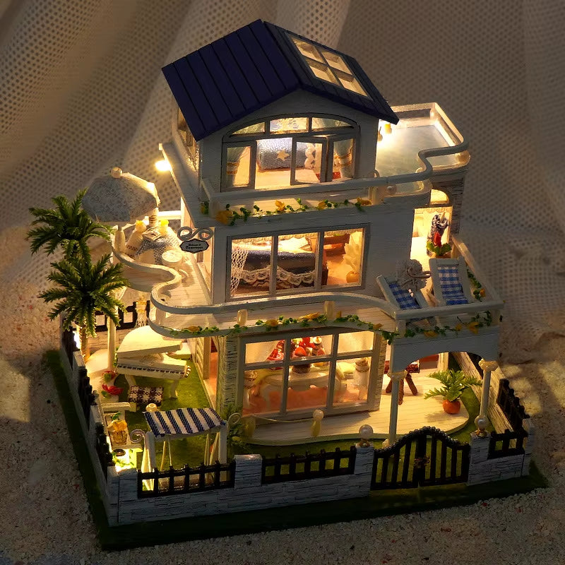 Diy Mini Wooden Dollhouse Furniture Light Kit Doll House Casa Miniature Accessories Handmade Wooden Toys Birthday Gifts 2015New