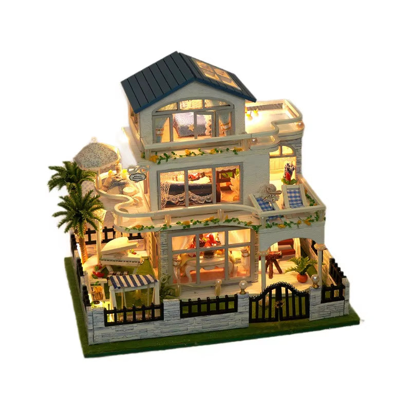 Diy Mini Wooden Dollhouse Furniture Light Kit Doll House Casa Miniature Accessories Handmade Wooden Toys Birthday Gifts 2015New