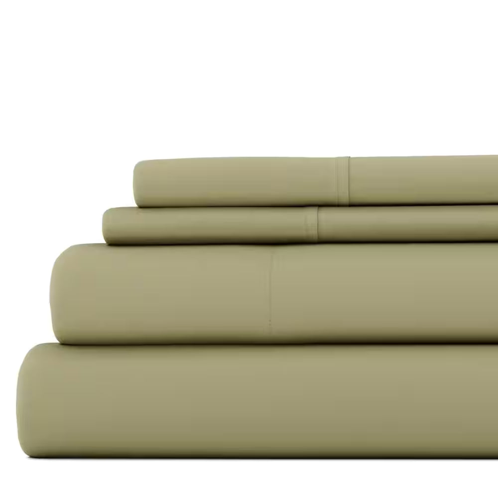 4-Piece Sage Solid Microfiber Queen Sheet Set