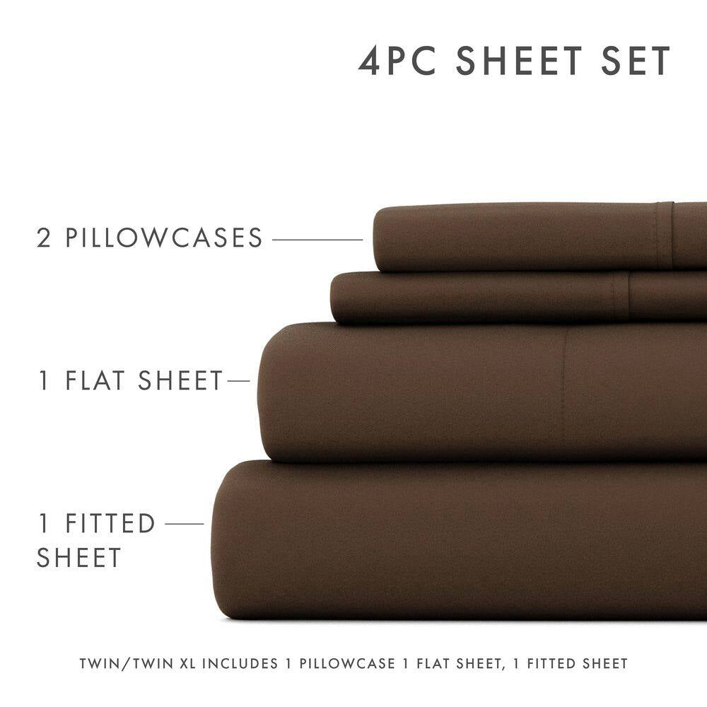 3-Piece Chocolate Solid Microfiber Twin Sheet Set