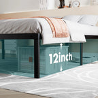 14 Inches Queen Bed Frame, Heavy Duty Metal Platform with Storage Space under Frame, No Box Spring Needed Queen Size Bed Frame, Black