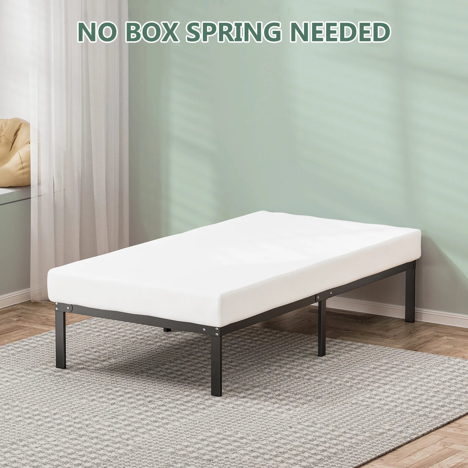 Bed Frame, Twin Size Metal Platform Bed Frame,No Box Spring Needed, Quiet & Sturdy