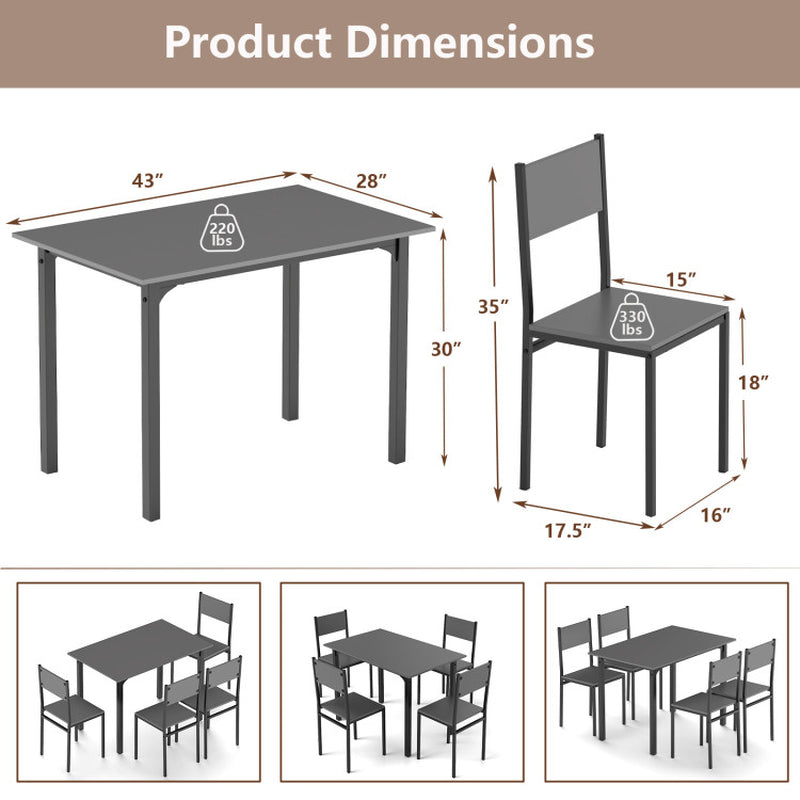 5 Piece Dining Table Set Industrial Style Kitchen Table and Chairs for 4