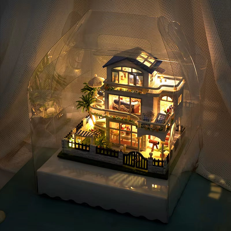 Diy Mini Wooden Dollhouse Furniture Light Kit Doll House Casa Miniature Accessories Handmade Wooden Toys Birthday Gifts 2015New