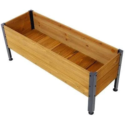 37 In. Brown Wood Rectangular Outdoor Garden Planter Box for Plants, Raised Bed for Patio, Deck, Balcony (1-Pack)