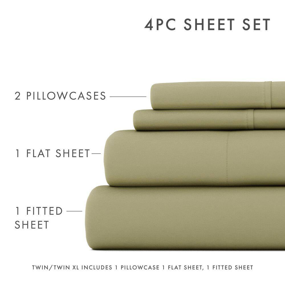 4-Piece Sage Solid Microfiber Queen Sheet Set