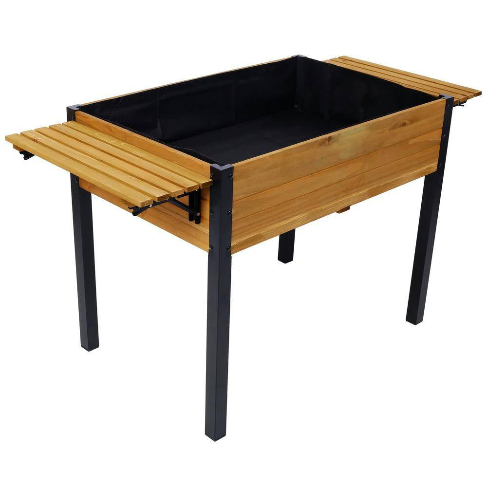Outdoor Metal Leg Wood Planter Boxes with Folding Storage Shelf,Elevated Planter Box for Flowers Raised Beds.30Inx24In