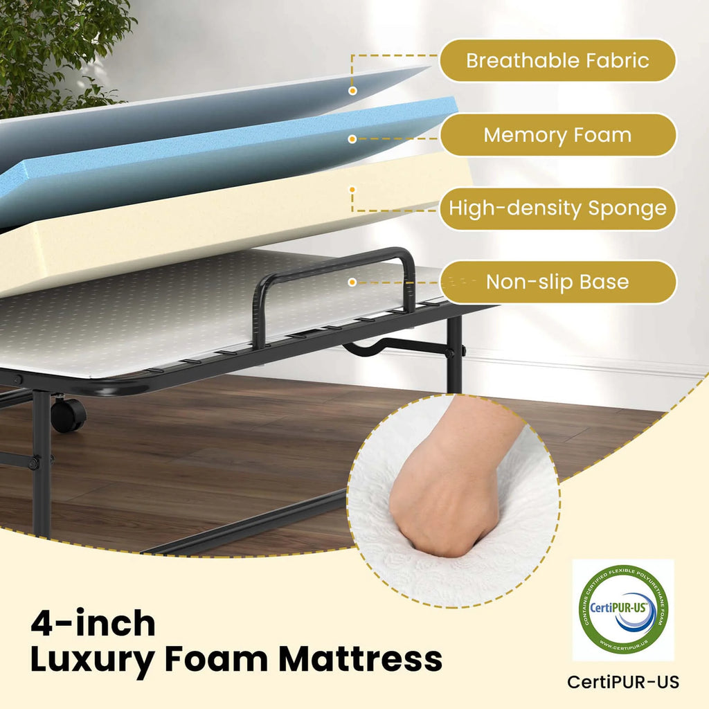 Twin Size Folding Bed 38" X 75" Rollaway Guest Bed Portable Sleeper Bed