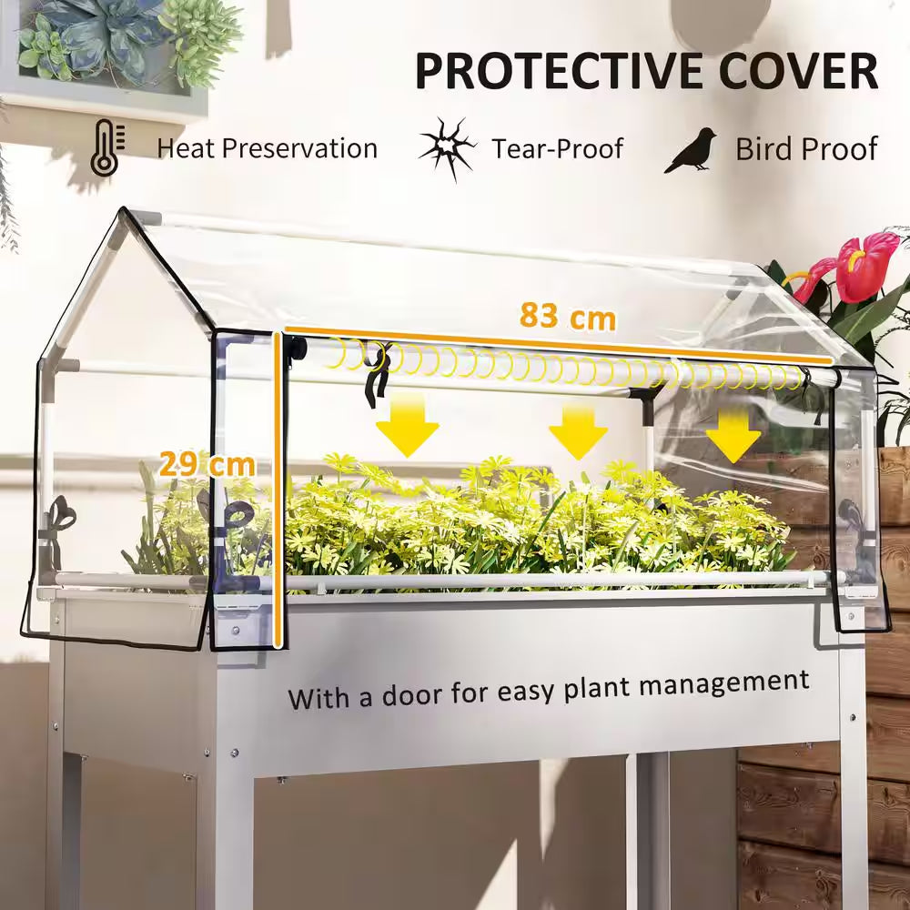 Steel Raised Garden Bed with Greenhouse Cover, White
