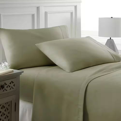 4-Piece Sage Solid Microfiber Queen Sheet Set