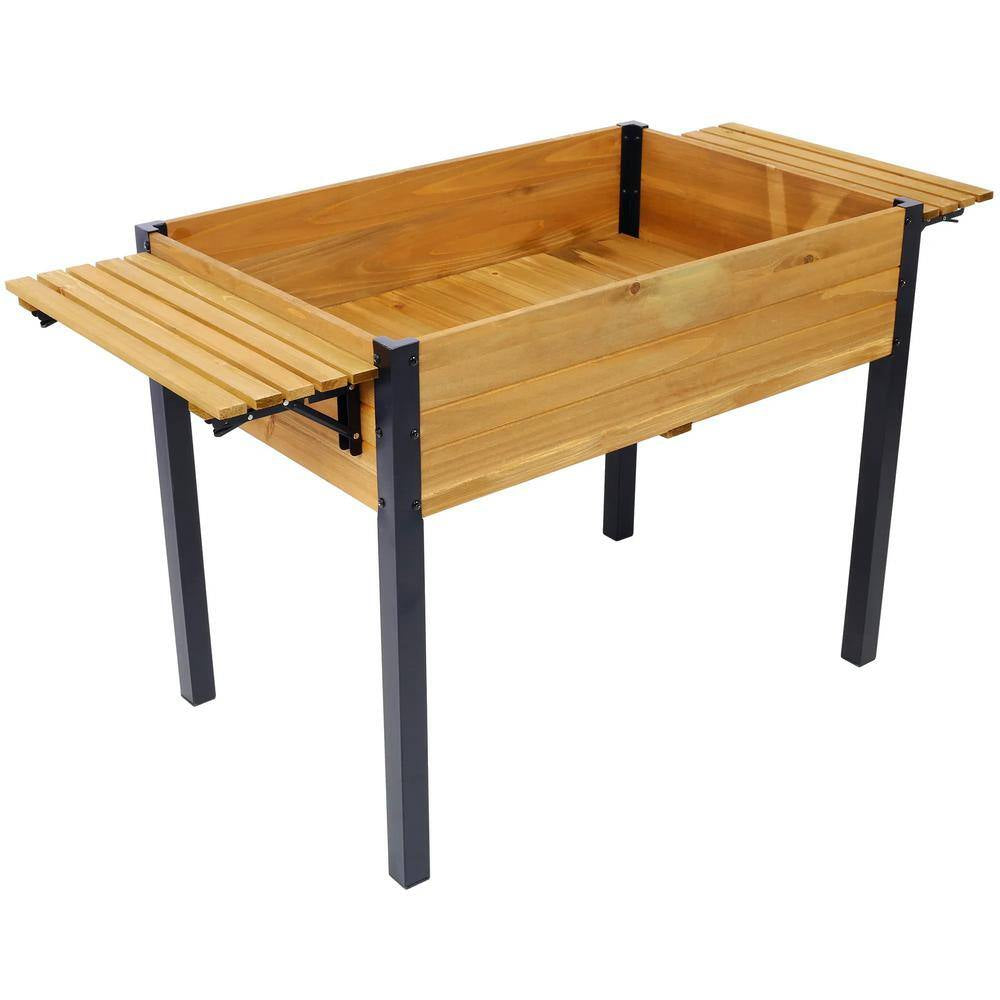 Outdoor Metal Leg Wood Planter Boxes with Folding Storage Shelf,Elevated Planter Box for Flowers Raised Beds.30Inx24In