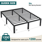 14 Inches Queen Bed Frame, Heavy Duty Metal Platform with Storage Space under Frame, No Box Spring Needed Queen Size Bed Frame, Black