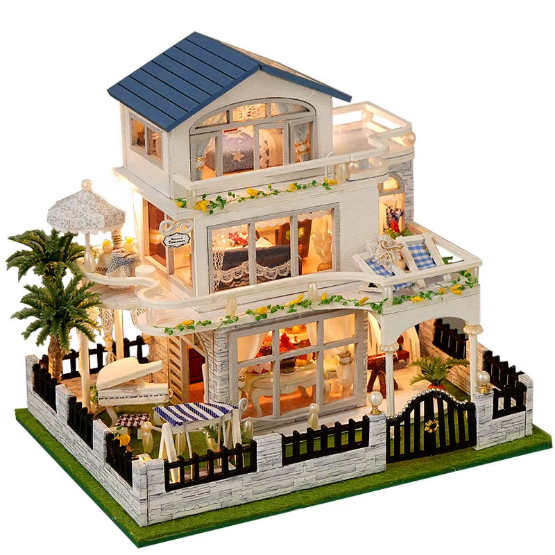 Diy Mini Wooden Dollhouse Furniture Light Kit Doll House Casa Miniature Accessories Handmade Wooden Toys Birthday Gifts 2015New