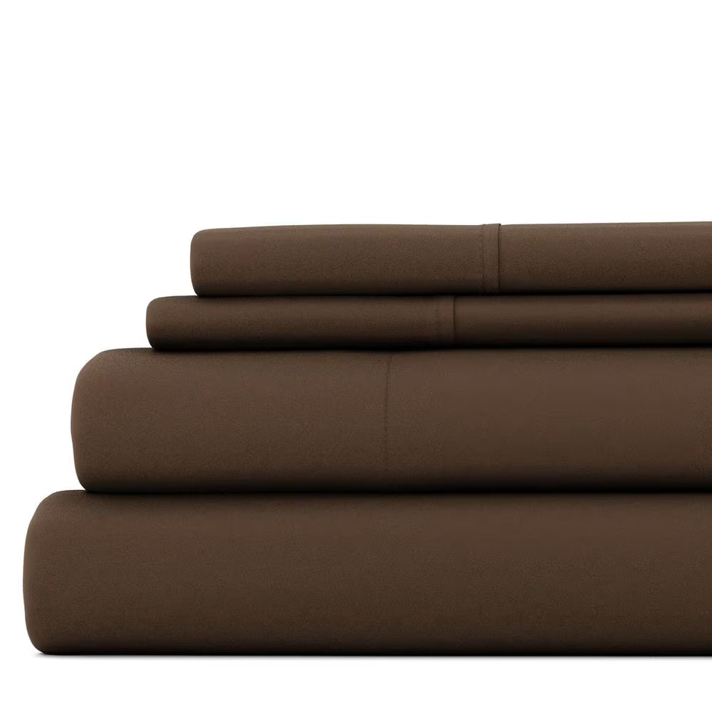3-Piece Chocolate Solid Microfiber Twin Sheet Set
