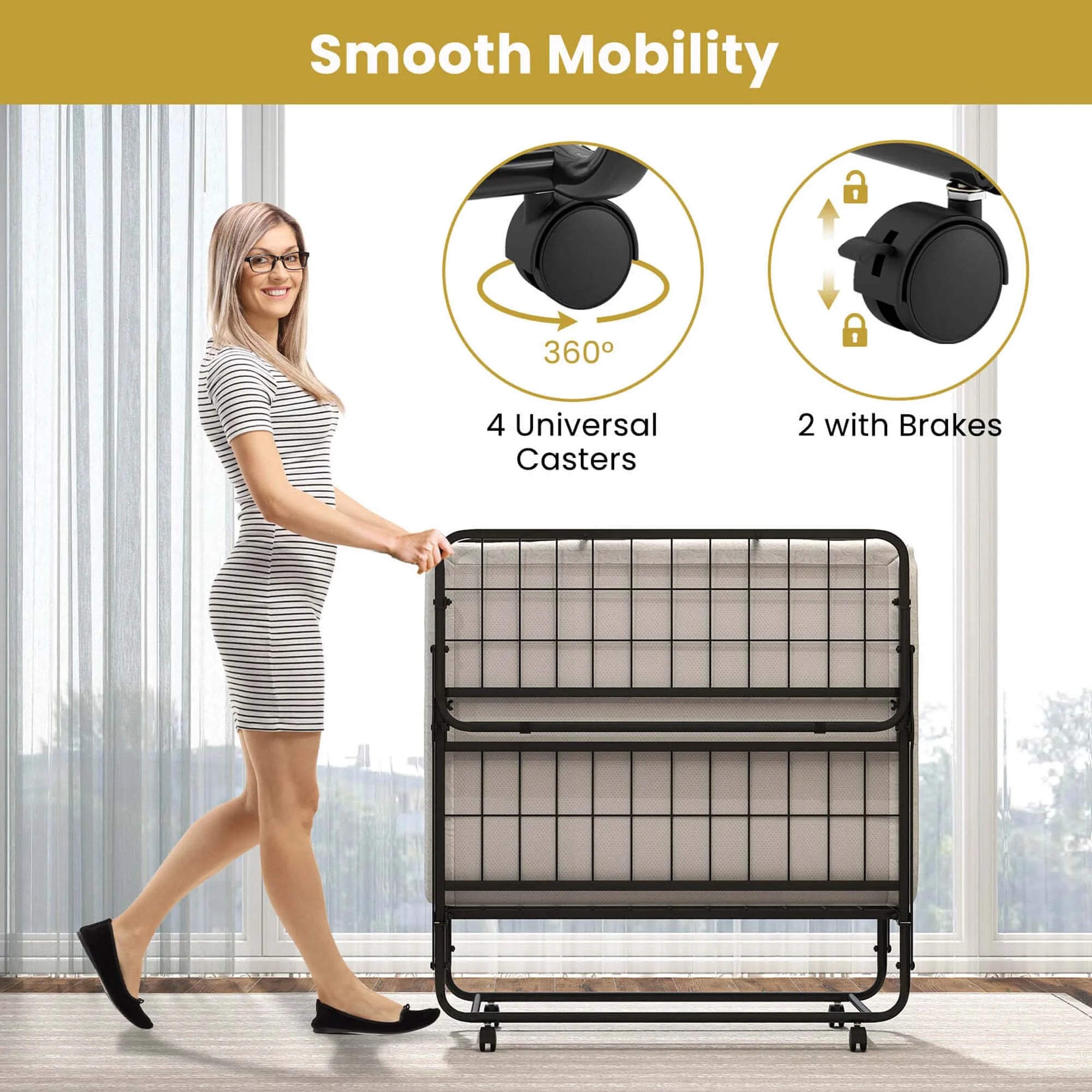Twin Size Folding Bed 38" X 75" Rollaway Guest Bed Portable Sleeper Bed
