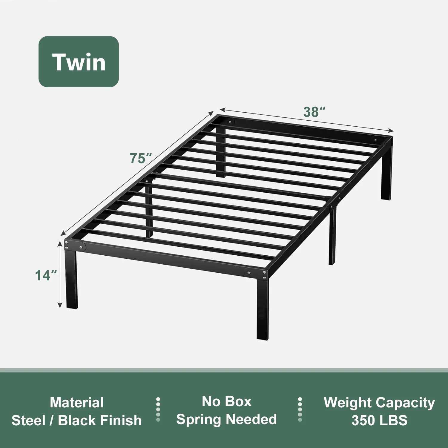 Bed Frame, Twin Size Metal Platform Bed Frame,No Box Spring Needed, Quiet & Sturdy