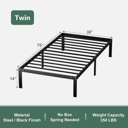 Bed Frame, Twin Size Metal Platform Bed Frame,No Box Spring Needed, Quiet & Sturdy