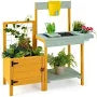 Wooden Potting Bench for Kids W/ See-Through Window Planter Box Garden Trellis