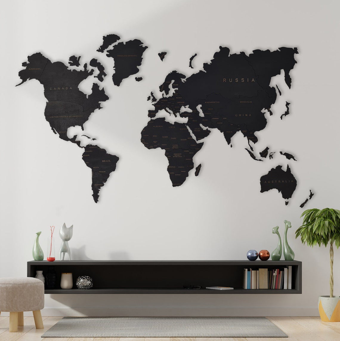Wooden World Map Rustic Wall Art Home Decor Large Travel Map Wood Gift