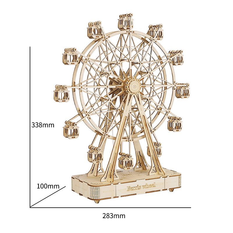 DIY Wooden Rotatable Ferris Wheel Model with Playing Music