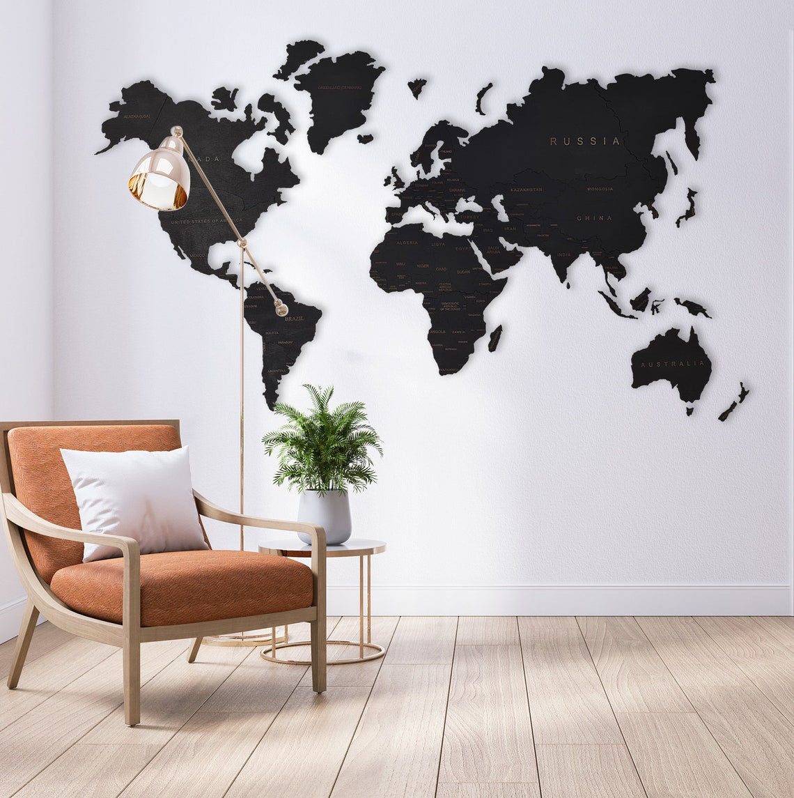 Wooden World Map Rustic Wall Art Home Decor Large Travel Map Wood Gift