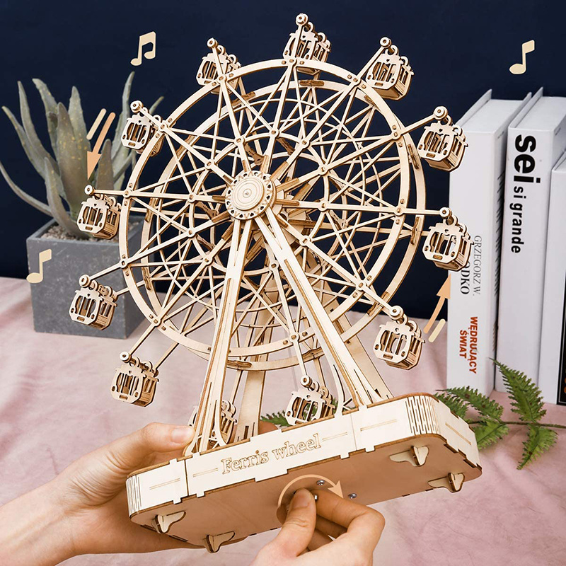 DIY Wooden Rotatable Ferris Wheel Model with Playing Music